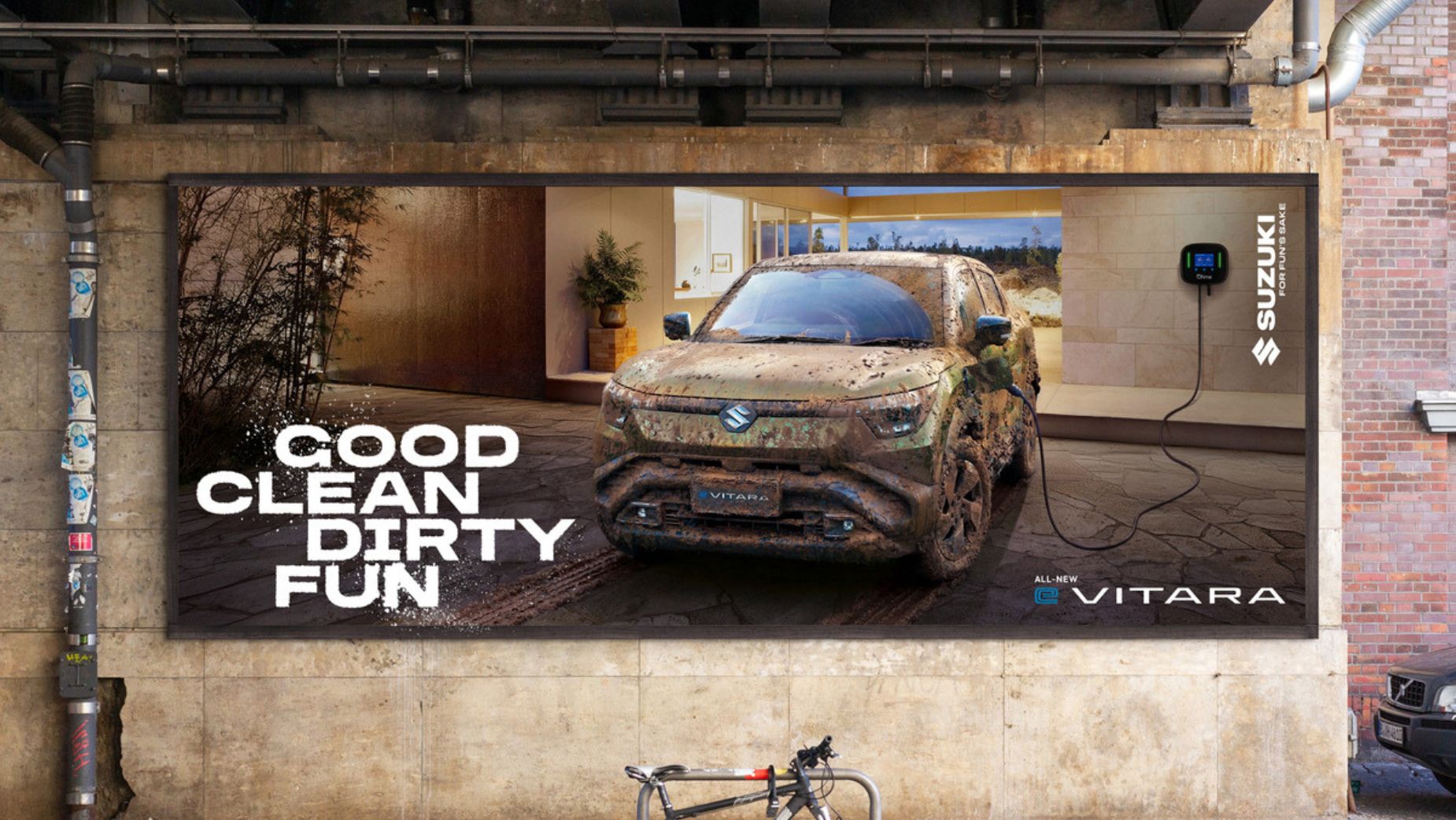 Suzuki e VITARA OOH campaign promoting the Good Clean Dirty Fun platform
