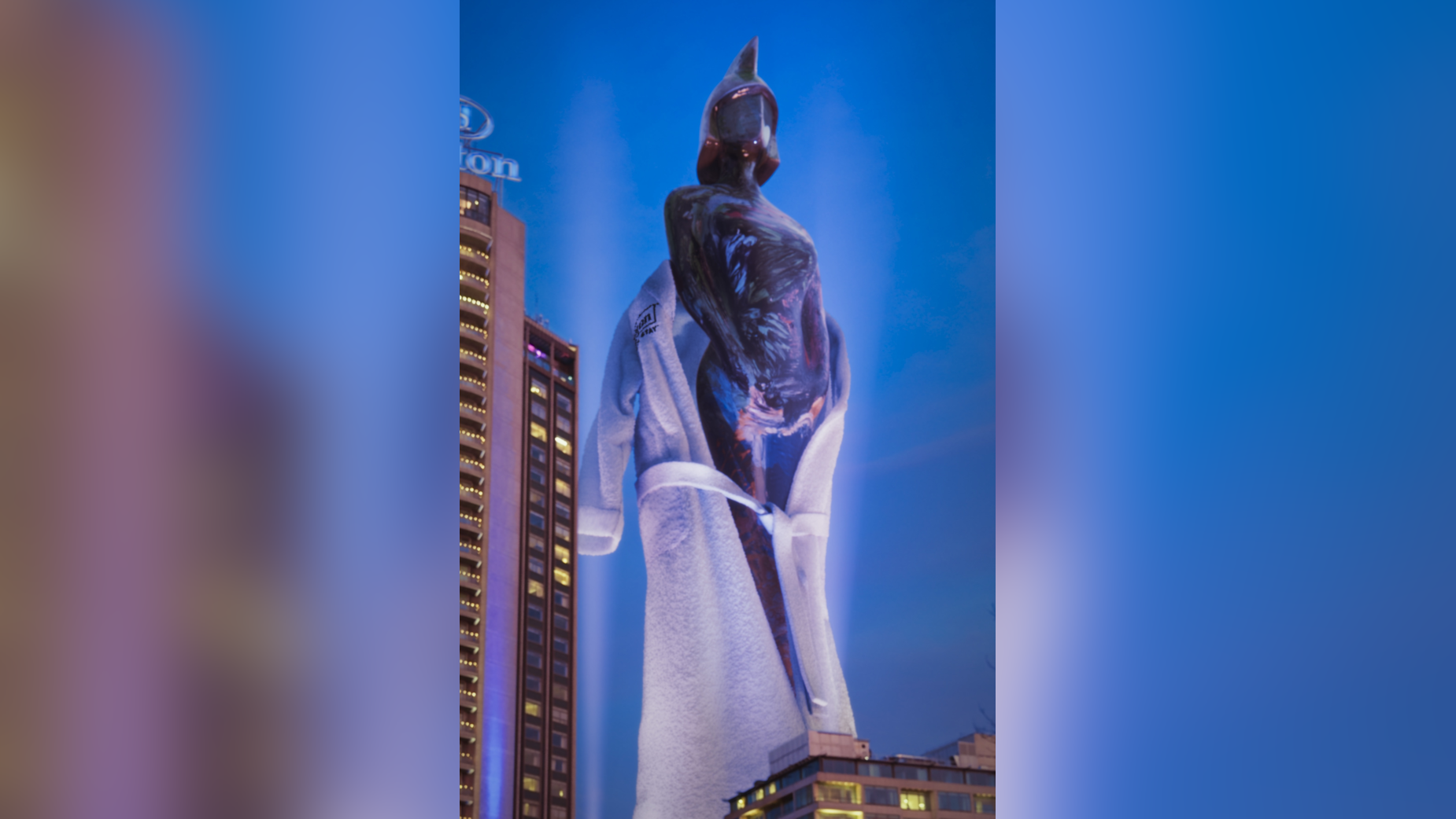 Hilton Rise Hilton Disrobes a High-Rise Building Sized Brit Award in London | LBBOnline