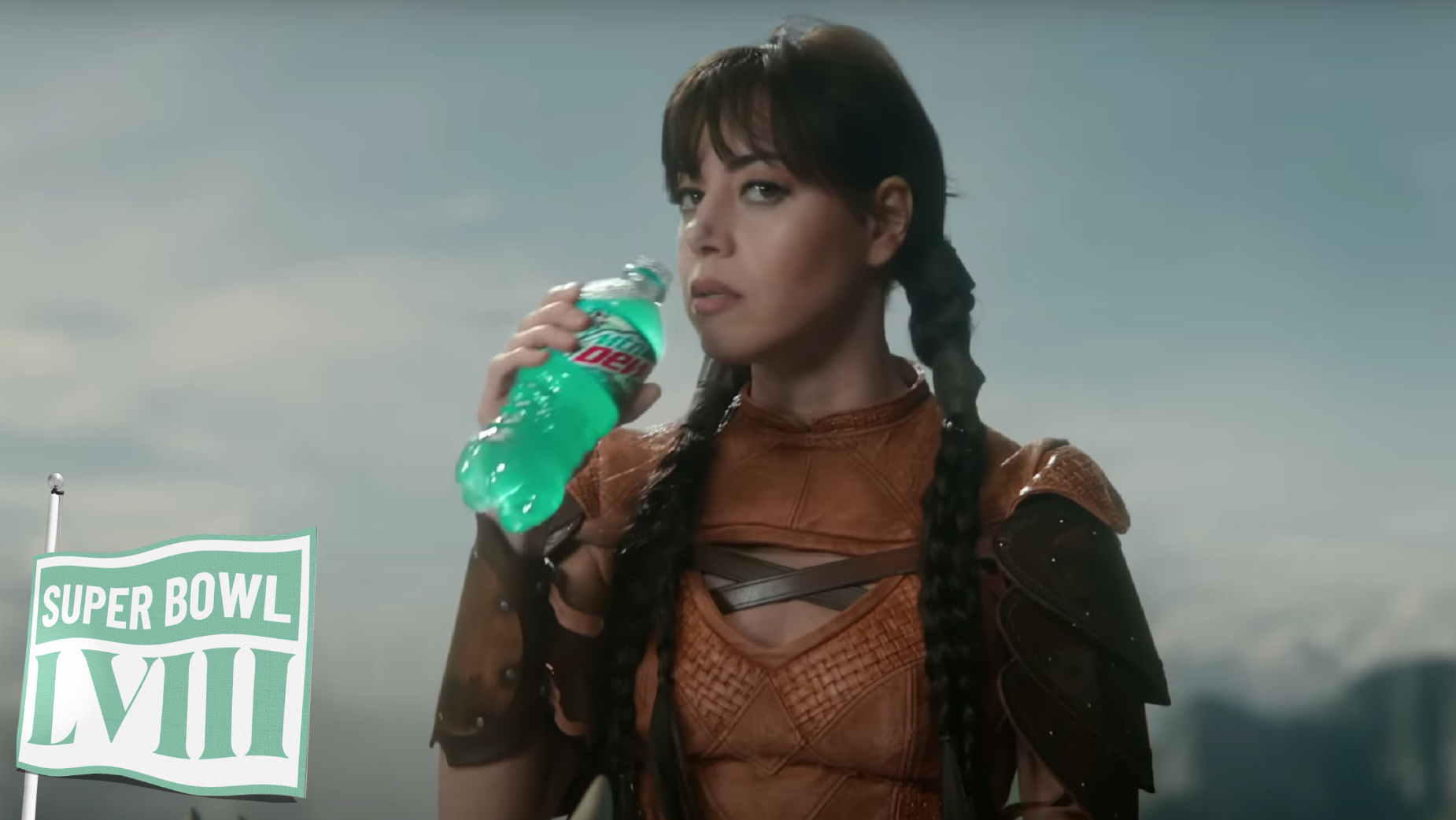 Aubrey Plaza and Nick Offerman Ride Dragons in MTN DEW's Super Bowl Ad(01)