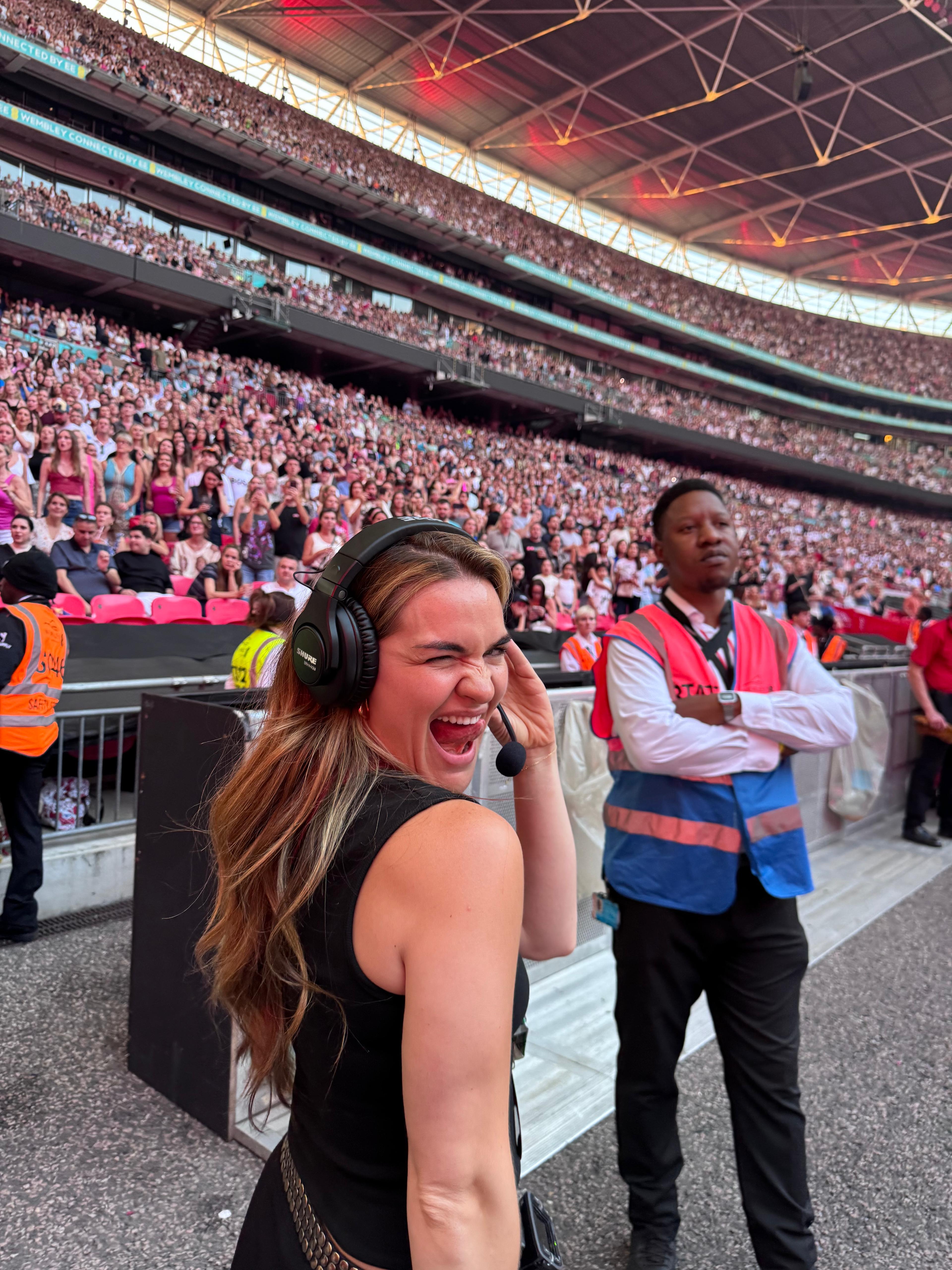 Tara Bartlett on set of Dua Lipa - The Beat Before