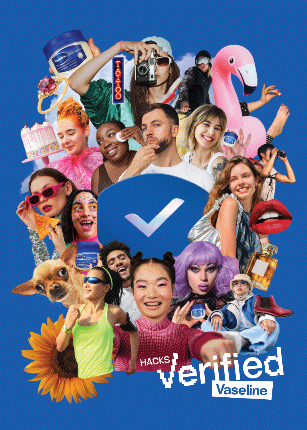 Vaseline verified poster showing a range of creators comped onto a blue background