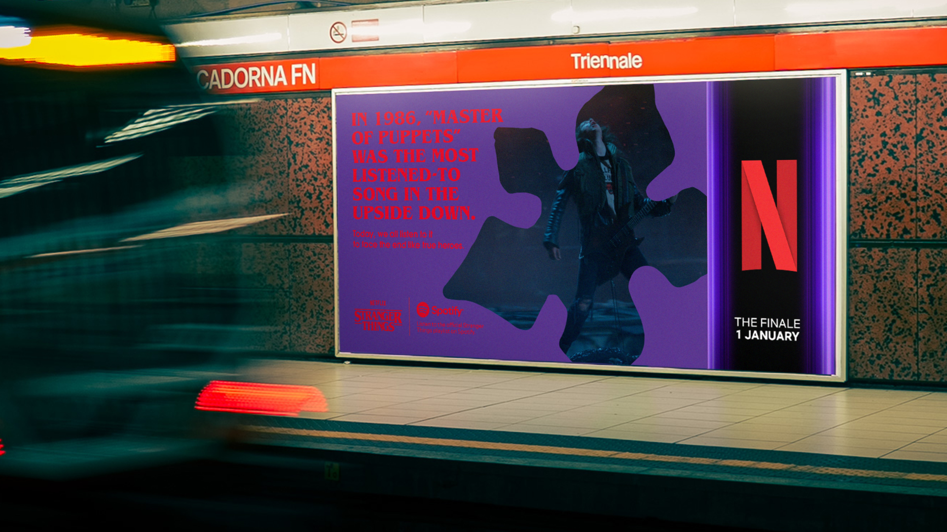 Netflix and Spotify OOH featuring Master of Puppets from Stranger Things soundtrack