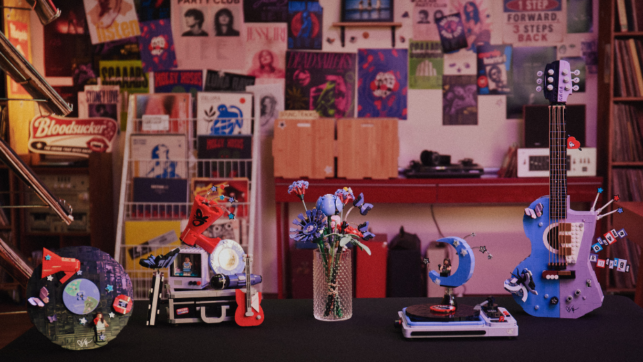 LEGO pieces and collection visuals tied to the Olivia Rodrigo sets